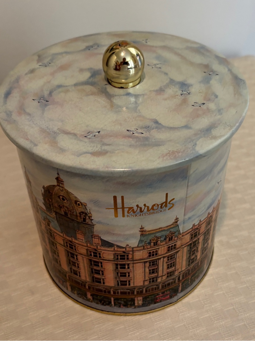 Harrods Cream, Gold & Blue Decorative Storage Tin